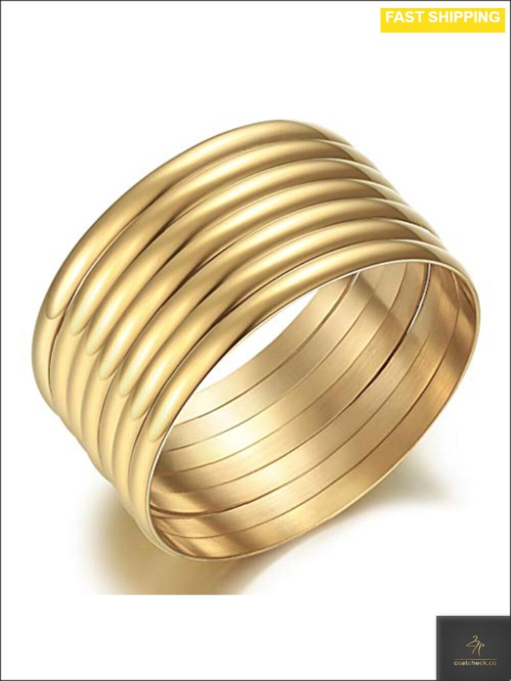 14K Gold Plated Bangle Bracelet Set 7 Pieces Stainless Steel Hypoallergenic